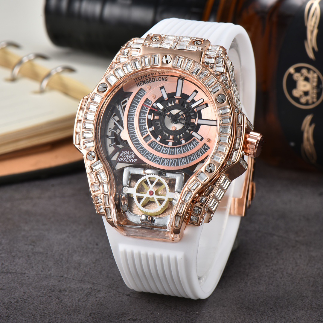 Luxury Watch Rubber Strap - Полный бриллиантовый корпус, деловые роскошные мужские
