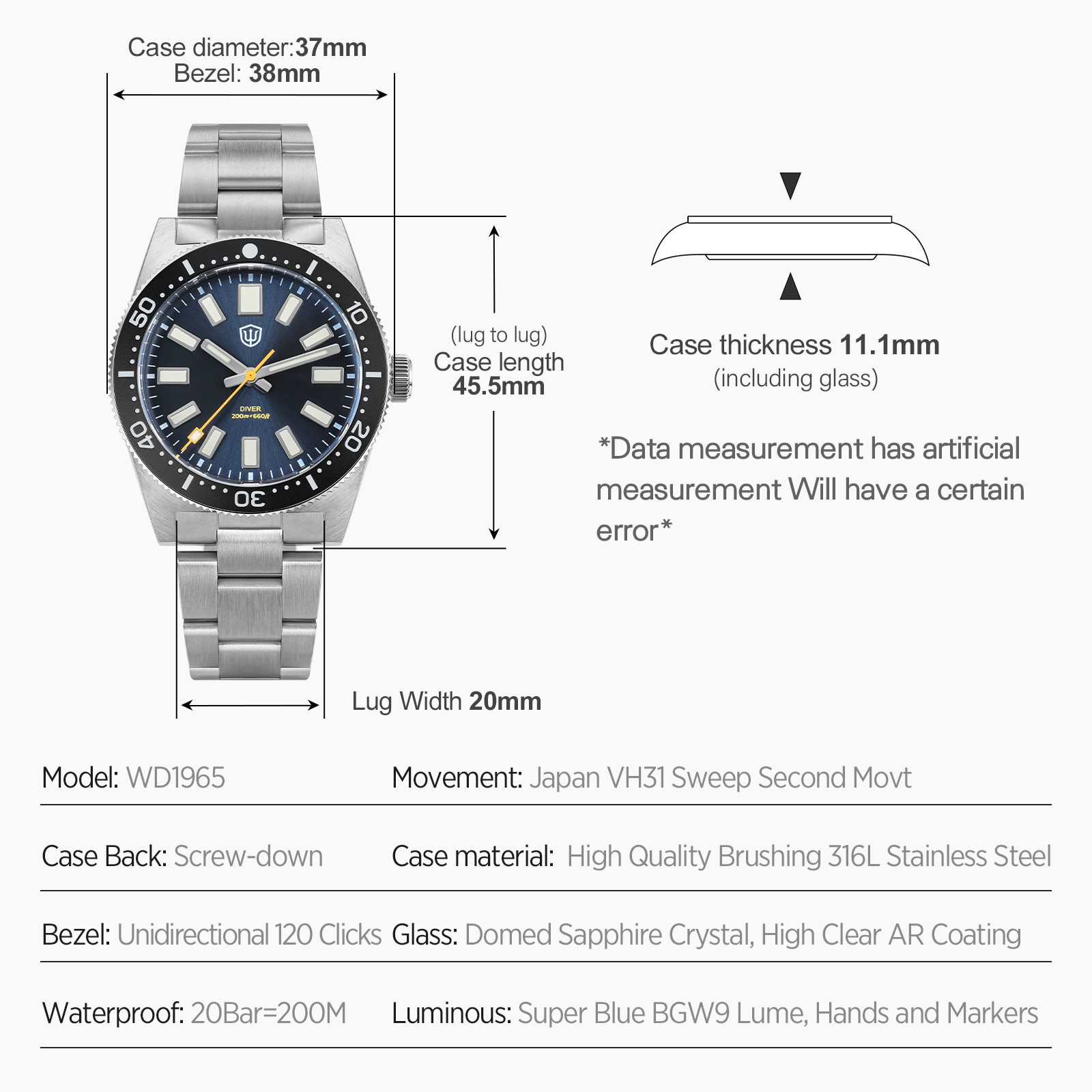 Мужские часы Watchdives 37 мм  – обзор и цена Luxury Watch Men